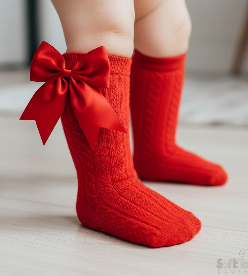 Soft Touch  0-6 =5023797408915, 6-12=5023797408922, 12-24=5023797408939 STS350-R Elegance Red Bow Sock (0-24 months)