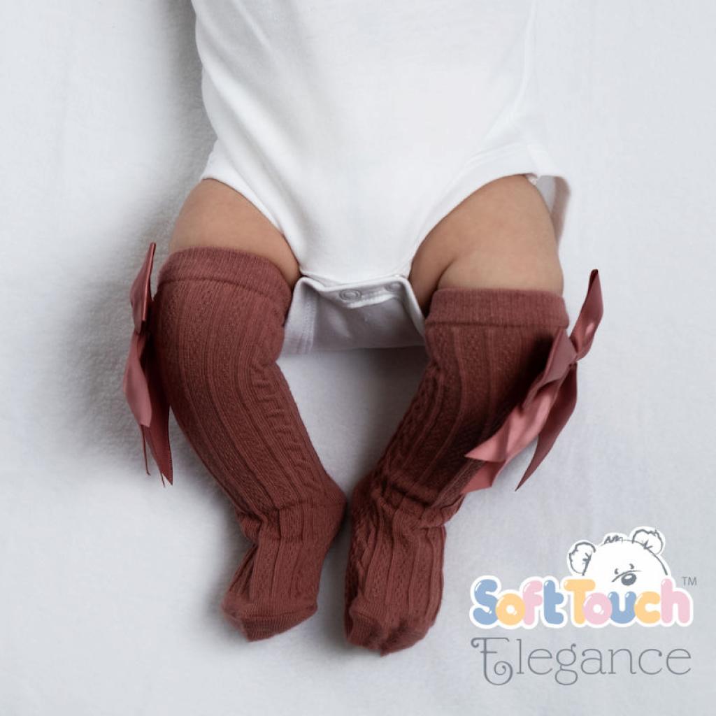 Soft Touch 4S350-DP 5023797405693 STS350-Dp Elegance Dusky Pink Bow Sock (0-24 months)