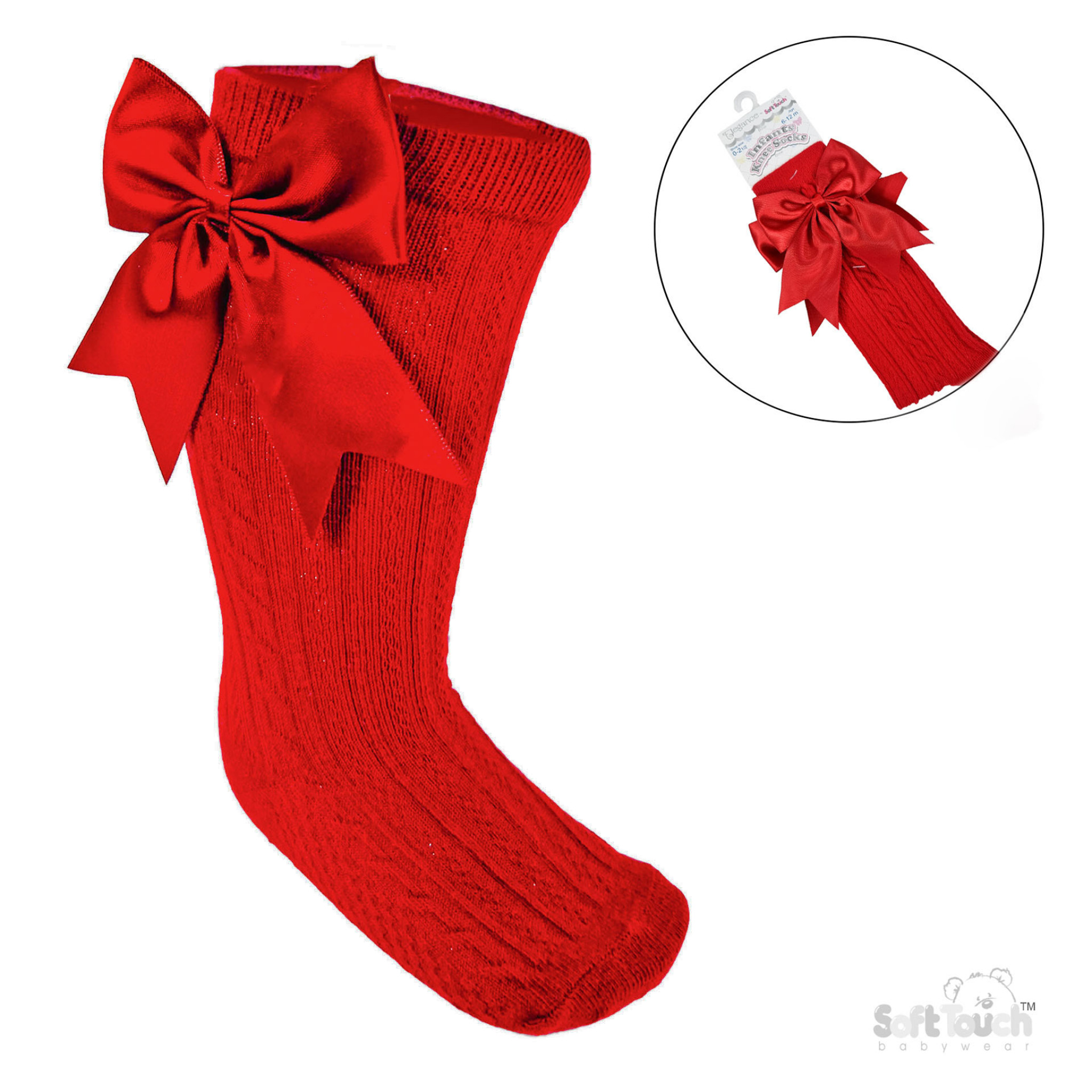 Soft Touch  0-6 =5023797408915, 6-12=5023797408922, 12-24=5023797408939 STS350-R Elegance Red Bow Sock (0-24 months)