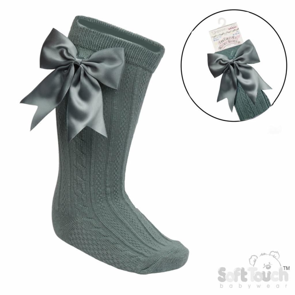 Soft Touch 4S350-SG 5023797406416 STS350-SG Sage Green Elegance Bow Sock (0-24 months)