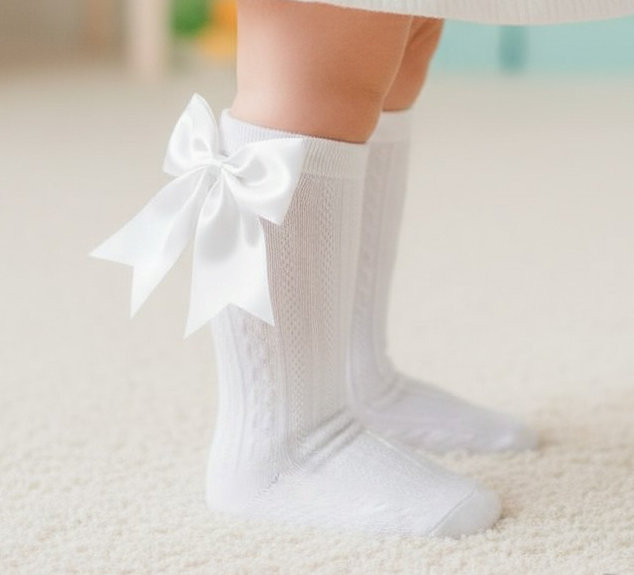 Soft Touch 5023797405662 STS350-W Elegance White Bow Sock (0-24 months)