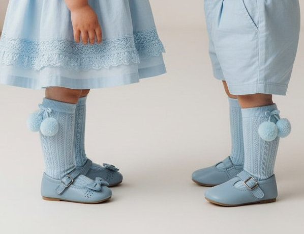 Soft Touch  5023797405754 STS355-B  Elegance Sky Blue Pom Pom Sock (0-24 months)