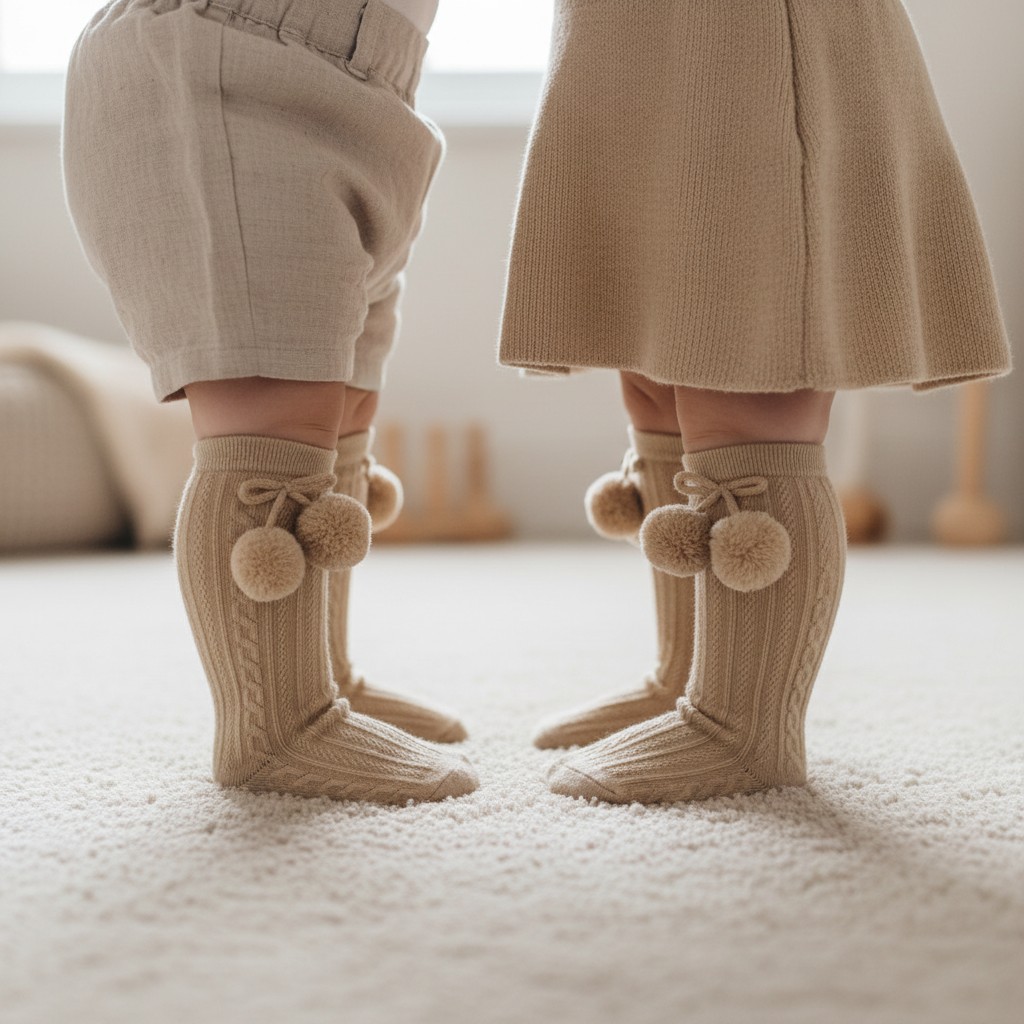 Soft Touch 5023797405808 STS355-COF Elegance Coffee Pom Pom Sock (0-24 months)