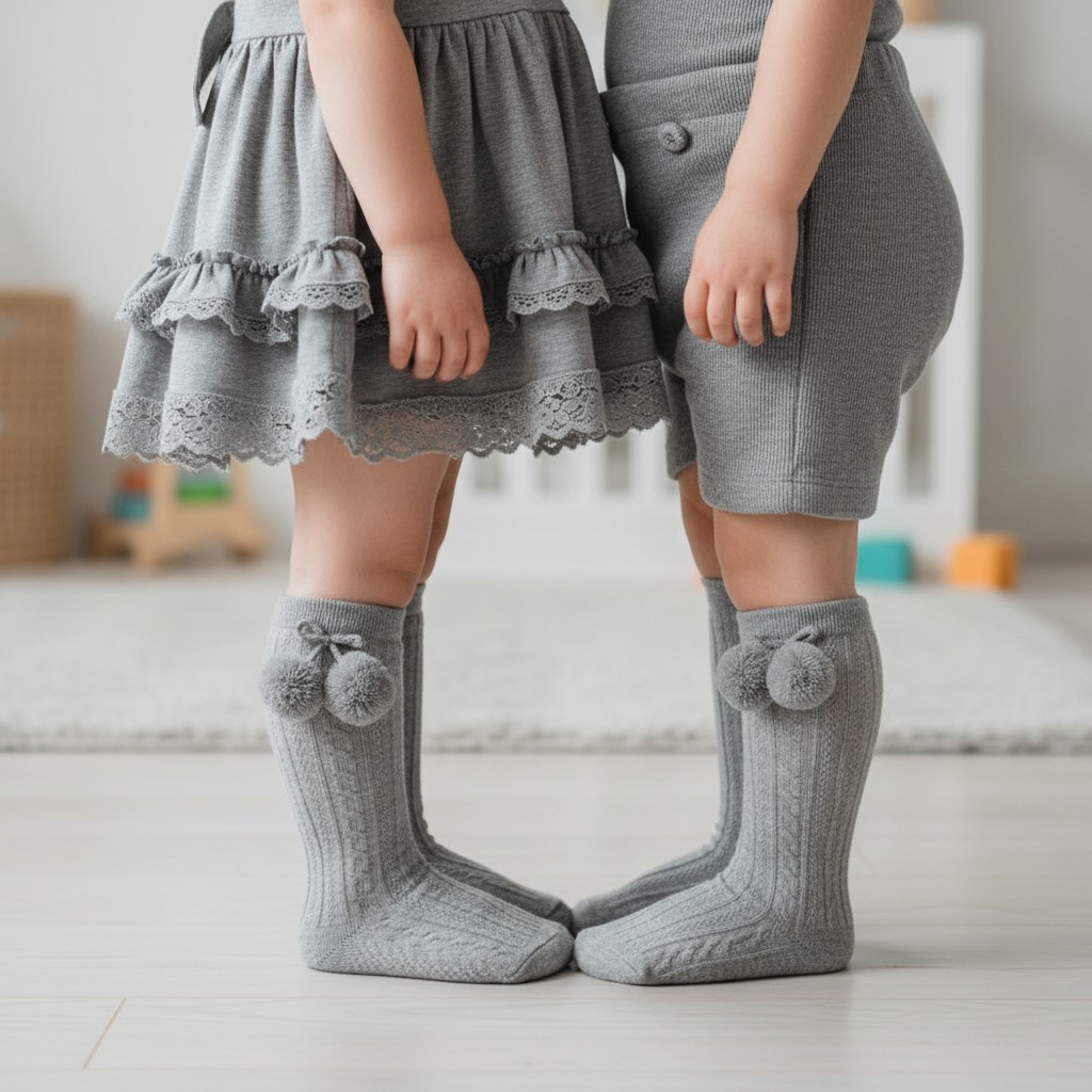 Soft Touch  5023797405761 STS355-G Elegance Grey Pom pom Sock (0-24 months)