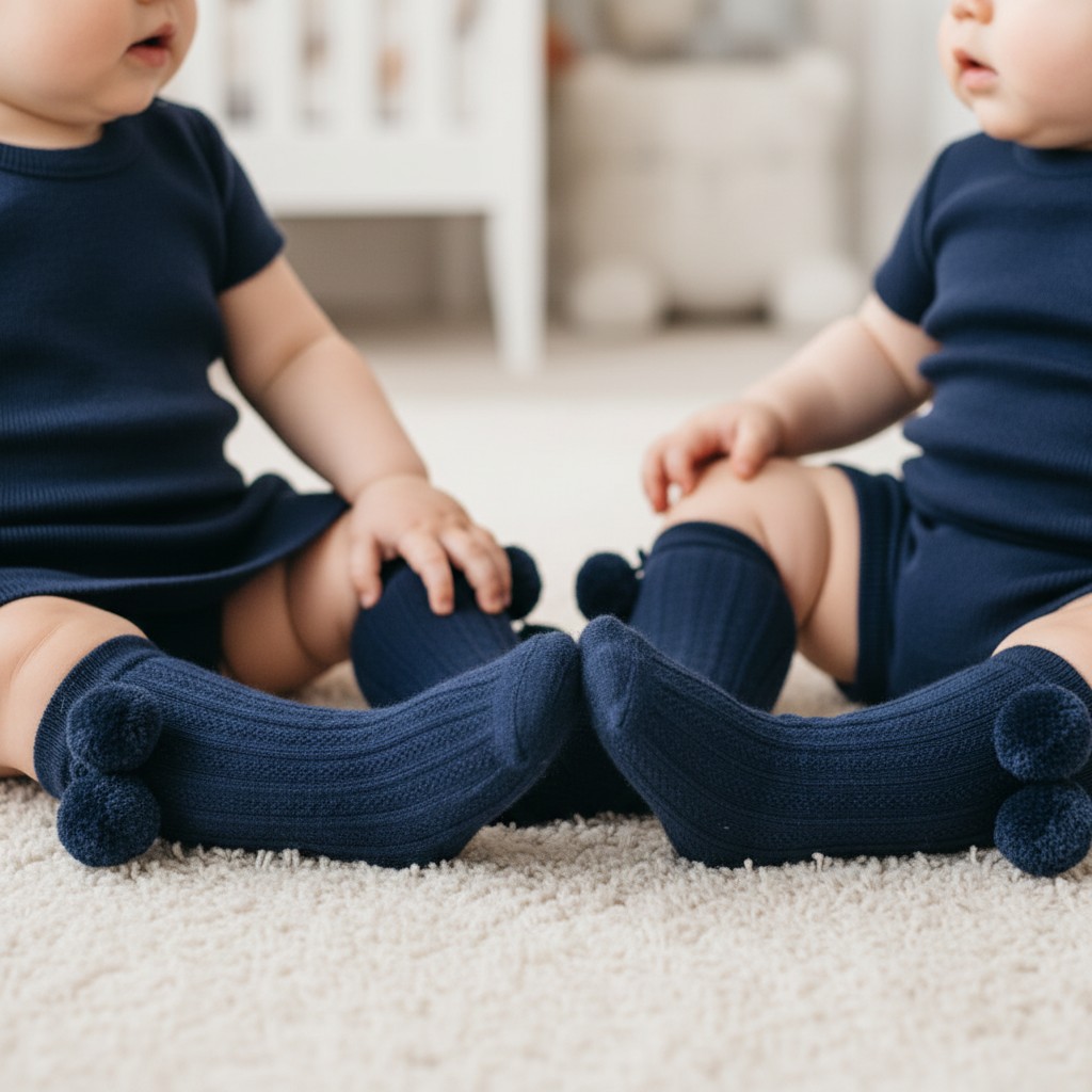 Soft Touch 5023797406102 STS355-N Navy Blue Elegance Pom pom Sock (0-24 months)