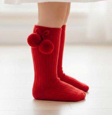 STS355-R  Elegance Red Pom pom Sock  (0-24 months)