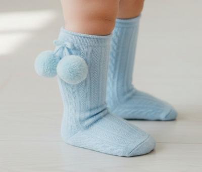 STS355-B-612   Elegance Sky Blue  Pom pom Sock  (6-12 months)