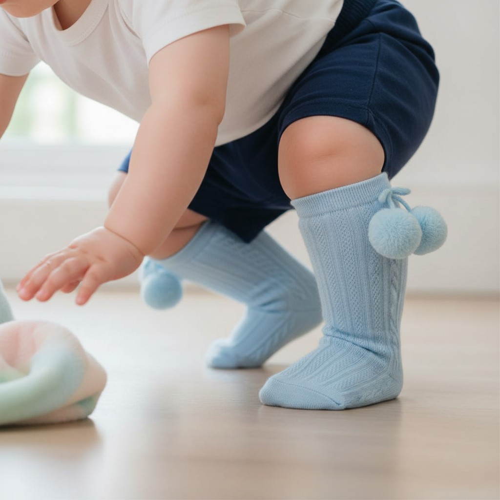 Soft Touch s355-B-06 5023797405754 STS355-B-0-6  Elegance Sky Blue  Pom pom Sock (0-6 months)