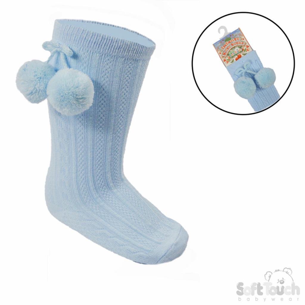 Soft Touch  5023797405754 STS355-B-0-6  Elegance Sky Blue  Pom pom Sock (0-6 months)