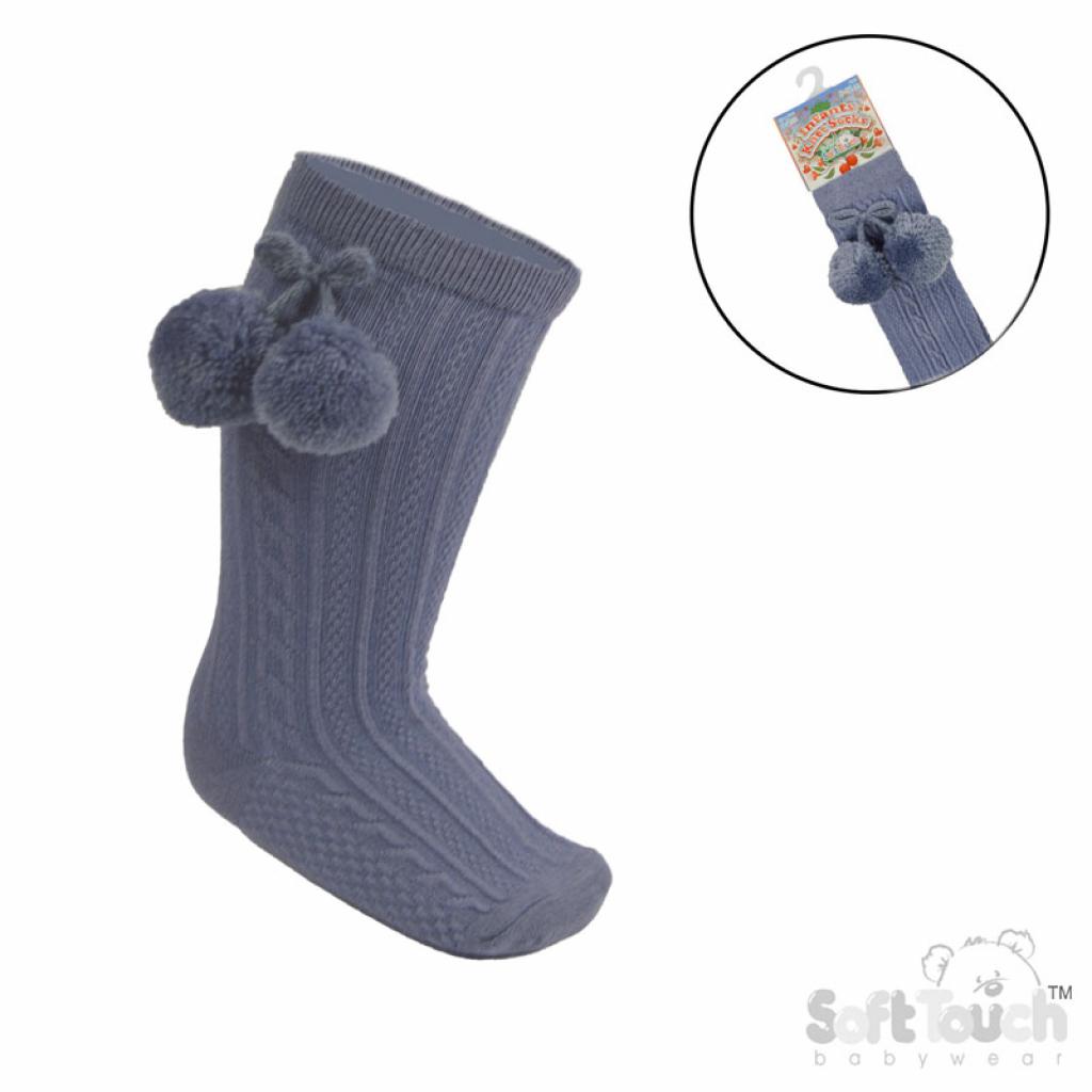 Soft Touch  5023797405754 STS355-DB Dusky Blue Elegance Pom pom Sock (0-24 months)