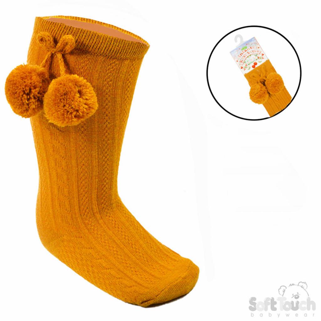 Soft Touch  5023797405754 STS355-MU Elegance Mustard Yellow Pom pom Sock (0-24 months)