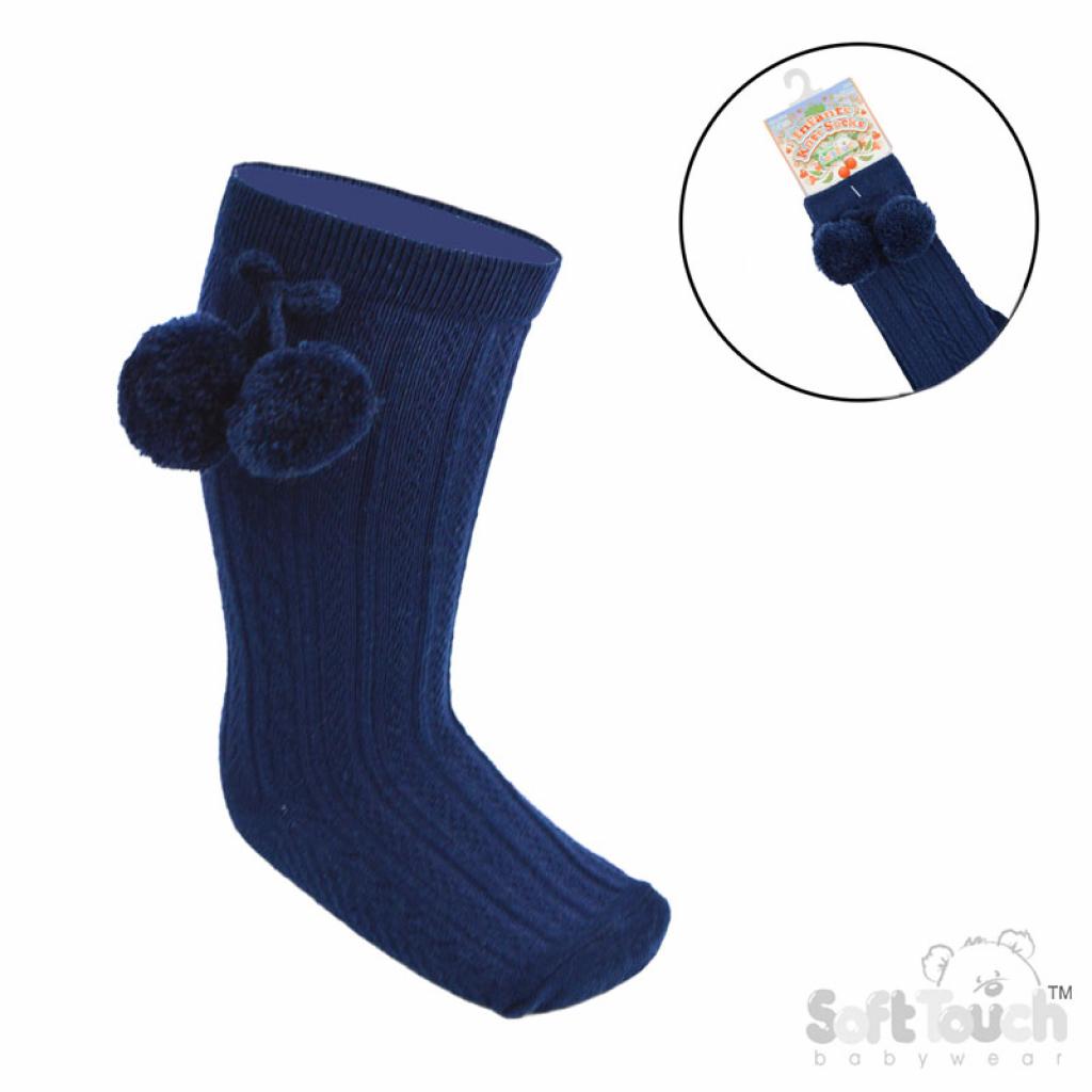 Soft Touch  5023797406119 STS355-N Navy Blue Elegance Pom pom Sock (0-24 months)
