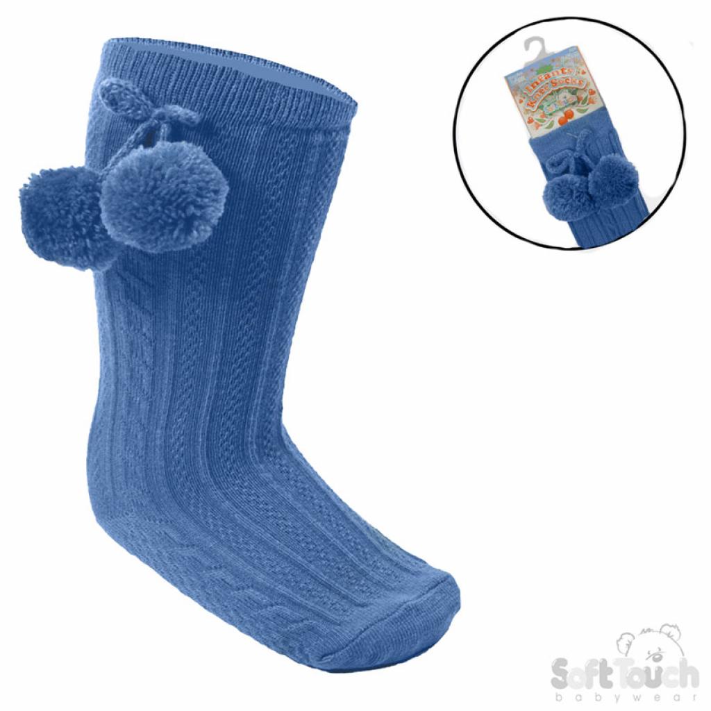 Soft Touch  5023797405778 STS355-SB Elegance Steel Blue Pom pom Sock (0-24 months)