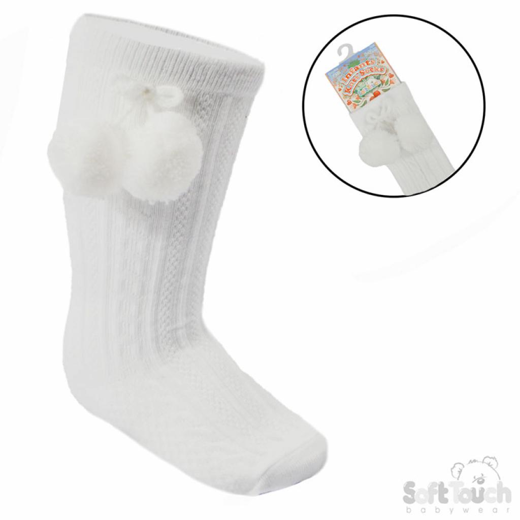 Soft Touch  5023797405740 STS355-W-0-6 Elegance White Pom pom Sock (0-6 months)