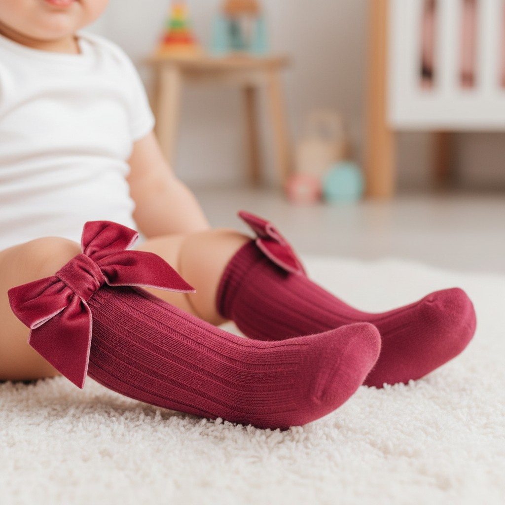 Soft Touch  5023797406584 STS360-DP Dusky Pink Velvet Bow Sock ( 0- 24 months)