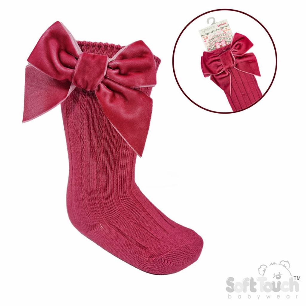 Soft Touch  5023797406584 STS360-Dp Dusky Pink Velvet Bow Sock ( 0- 24 months)