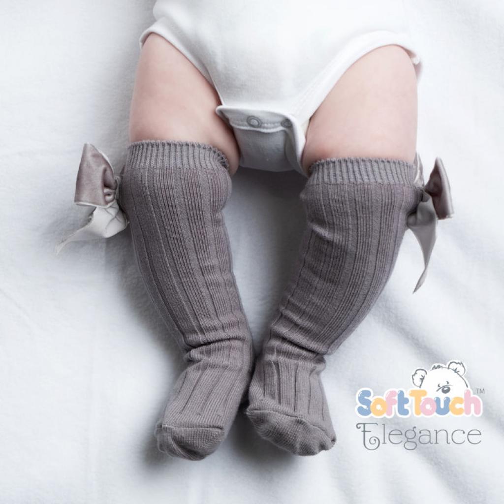 Soft Touch  5023797406560 STS360-g Grey Velvet Bow Sock ( 0- 24 months)
