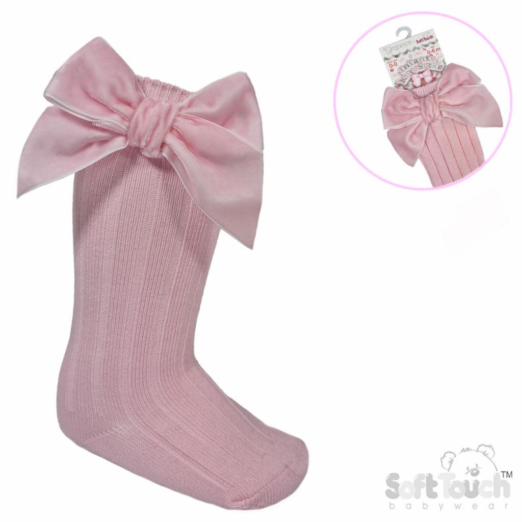 Soft Touch  5023797406553 STS360-p Pink Velvet Bow Sock ( 0- 24 months)