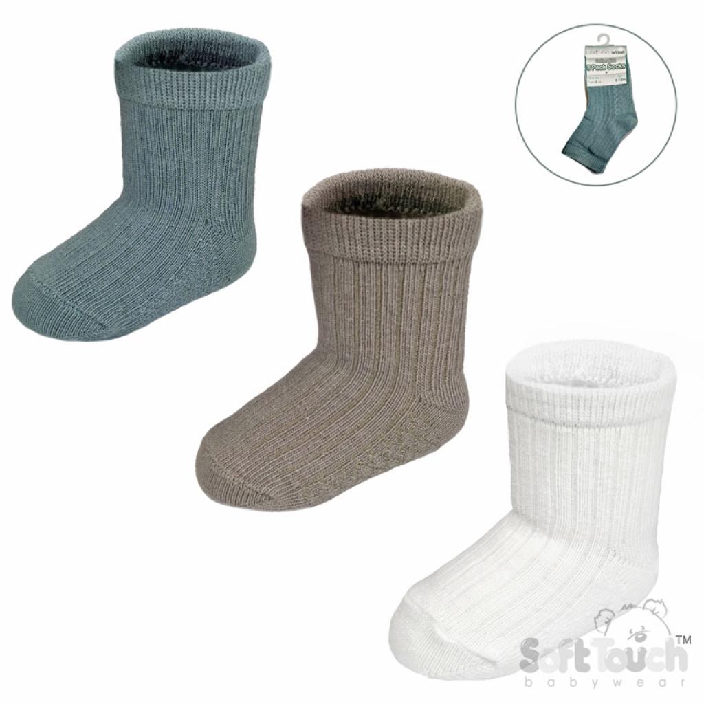 Soft Touch  5023797406645 STS382-SG Sage Green Triple Pack Sock ( NB - 12m)