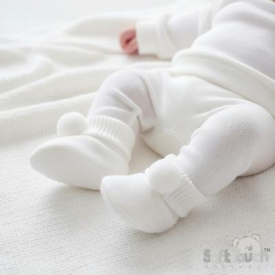 STS408-W  White Pom Pom Booties 