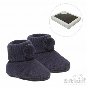 Soft Touch  5023797211880 STS408-N Navy Pom Pom Booties