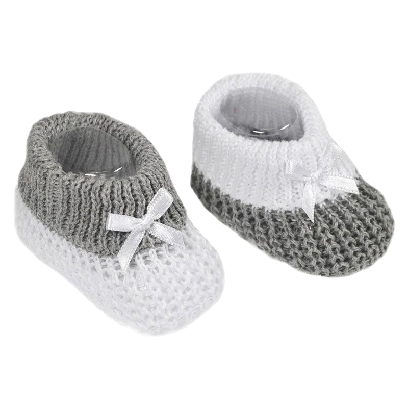 Soft Touch 3S433-G * STS433-G Grey Knitted Booties with Bow (Newborn)