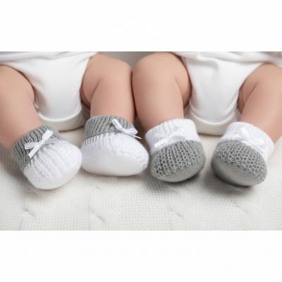 STS433G Grey Cotton Knitted Booties with Bow (Newborn)