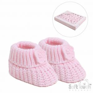 Soft Touch  * STS439-P Pink Flower booties (0-3)