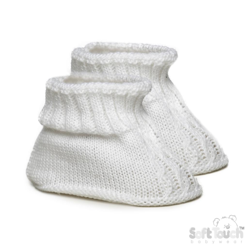 Soft Touch  * STS440-W White Chain Knit Booties (newborn +)