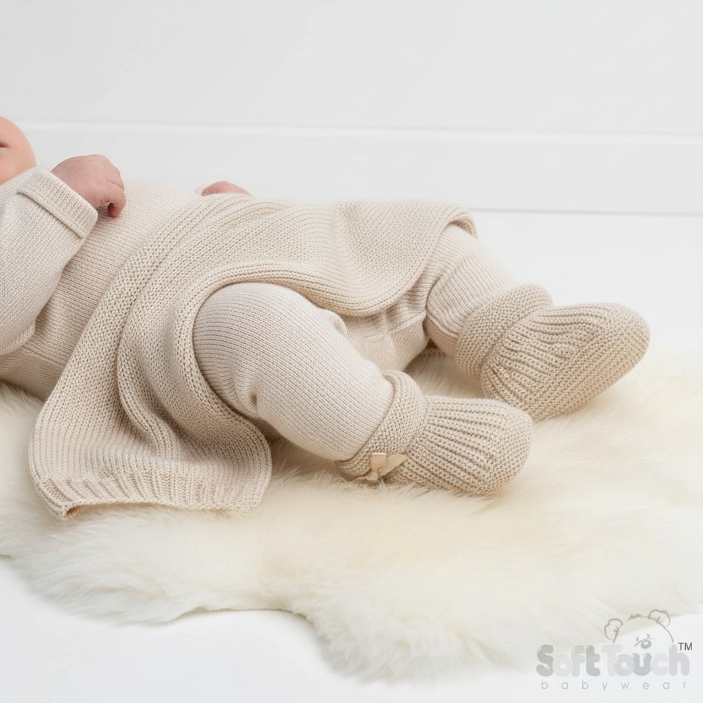 Soft Touch 3S441-BI * STS441-BI Biscuit Bow Knit Booties (newborn +)