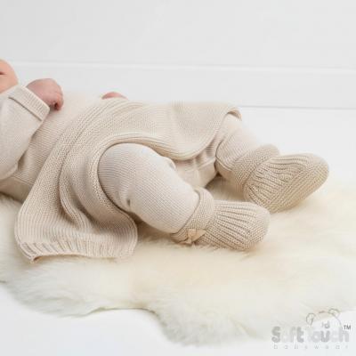STS441-BI  Biscuit Bow Knit Booties  (newborn +)
