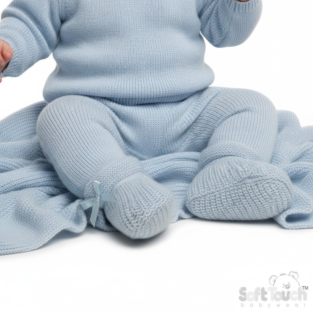 Soft Touch  * STS441-B Blue Bow Knit Booties (newborn +)