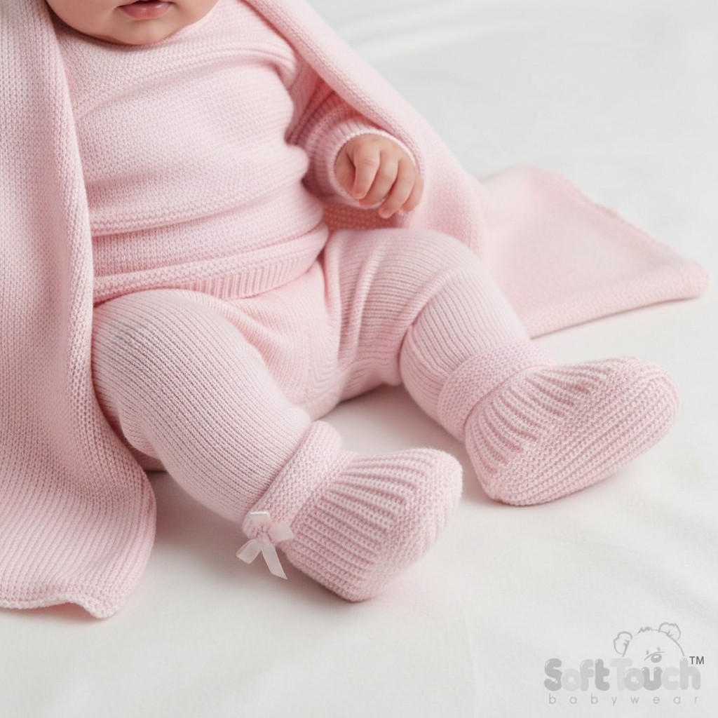 Soft Touch  * STS441-P Pink Bow Knit Booties (newborn +)