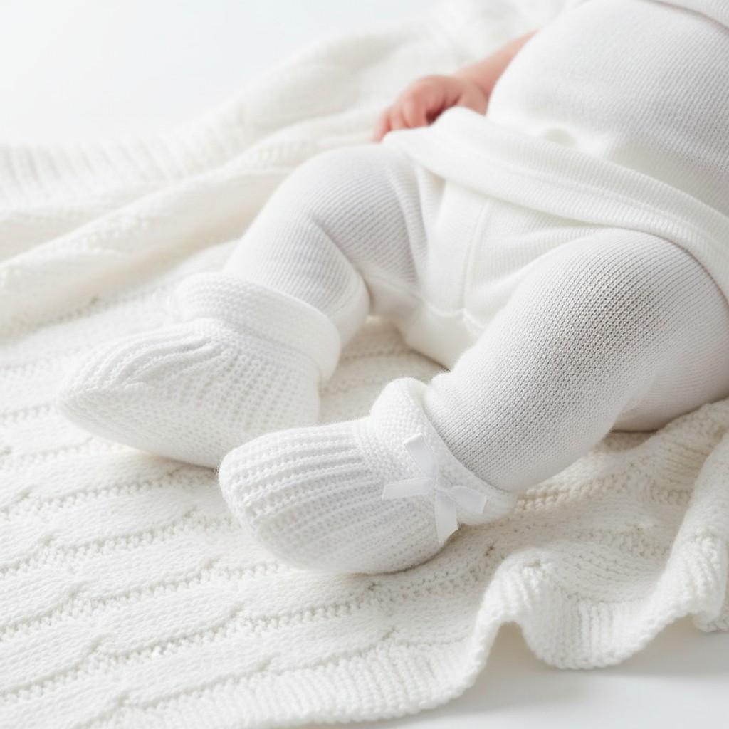 Soft Touch  * STS441-W White Bow Knit Booties (newborn +)