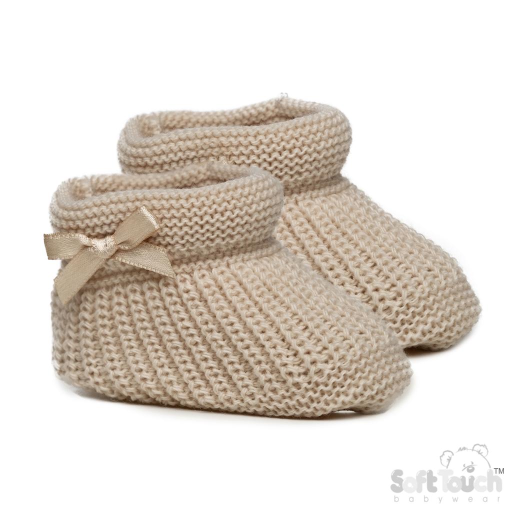 Soft Touch 3S441-BI * STS441-BI Biscuit Bow Knit Booties (newborn +)