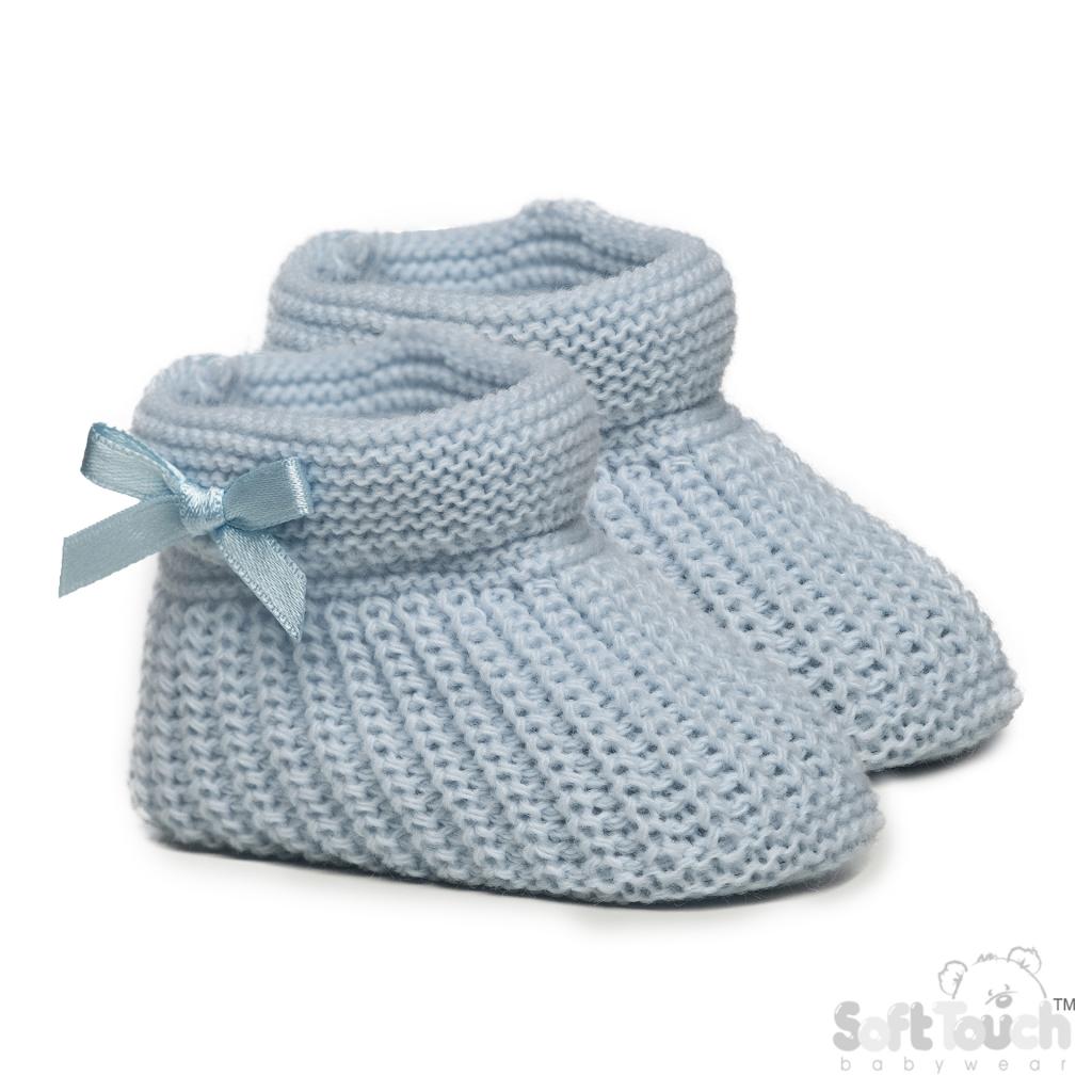 Soft Touch  * STS441-B Blue Bow Knit Booties (newborn +)
