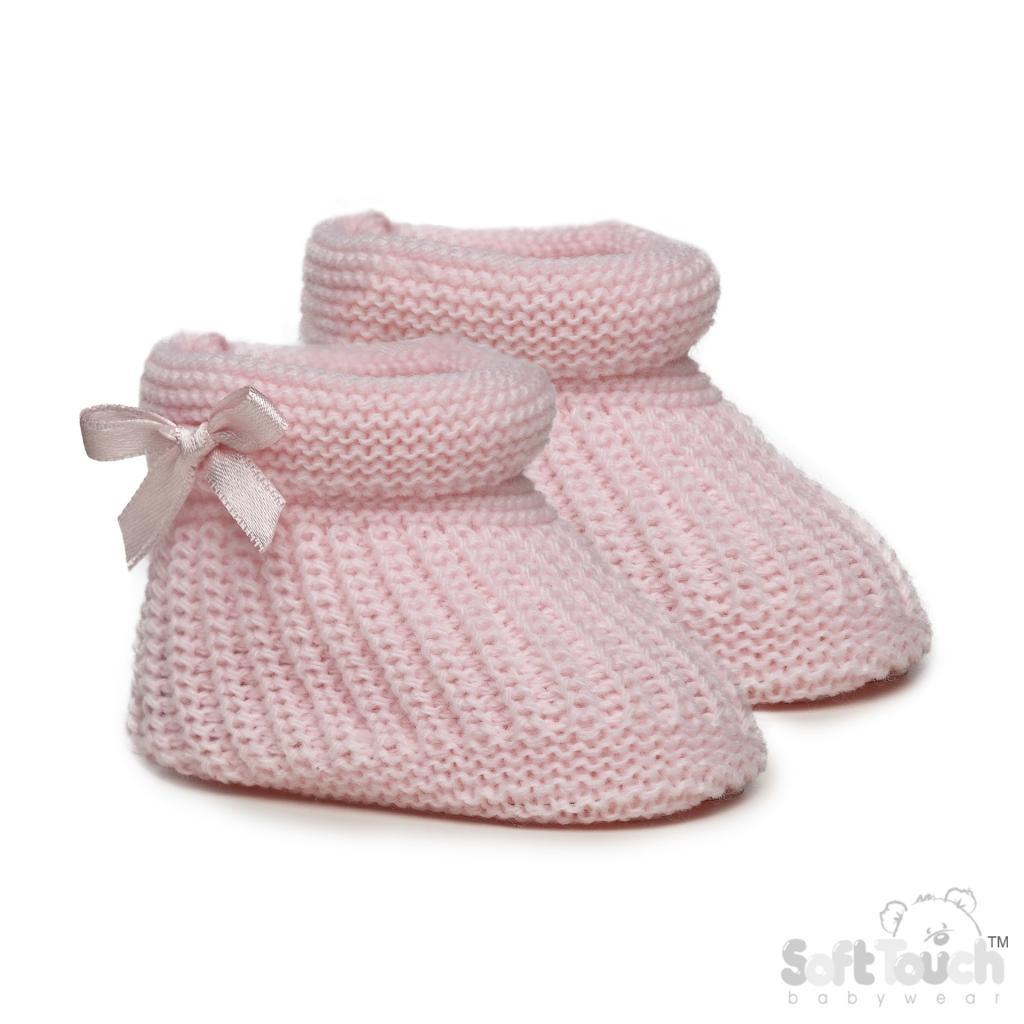 Soft Touch  * STS441-P Pink Bow Knit Booties (newborn +)