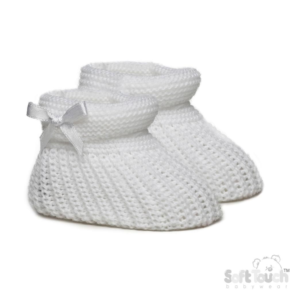 Soft Touch  * STS441-W White Bow Knit Booties (newborn +)