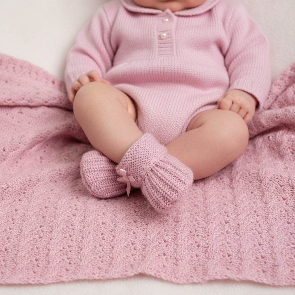 Soft Touch  * STS441DP Pink Bow Knit Booties (newborn +)
