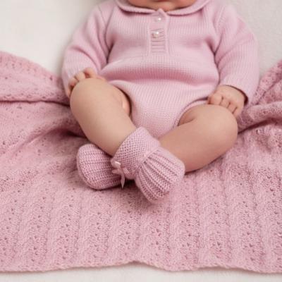 STS441DP  Pink Bow Knit Booties  (newborn +)