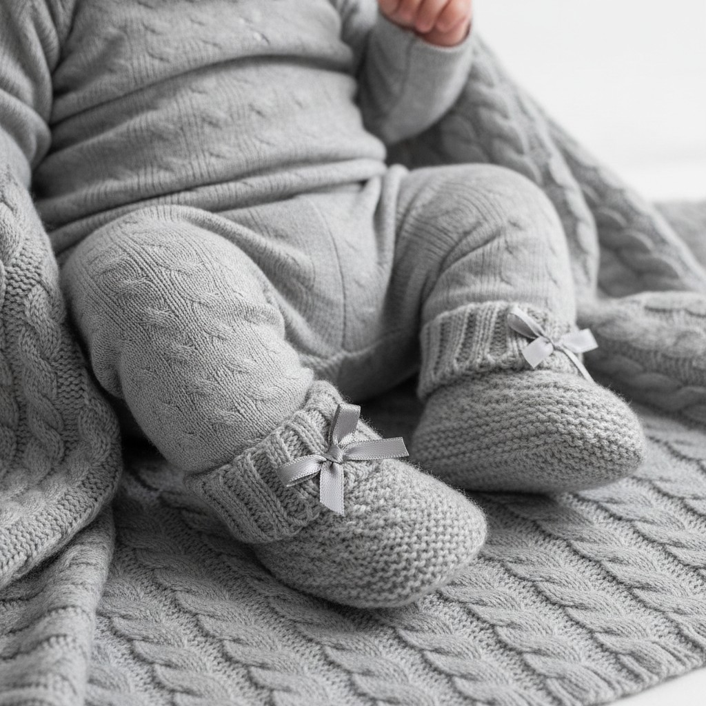 Soft Touch  * STS442-G Grey Check Knit Booties (newborn +)