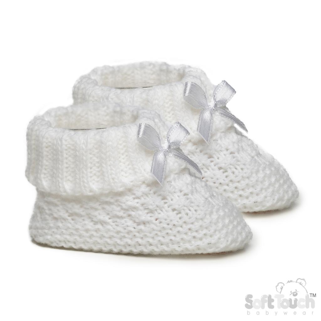 Soft Touch  * STS442-W White Check Knit Booties (newborn +)