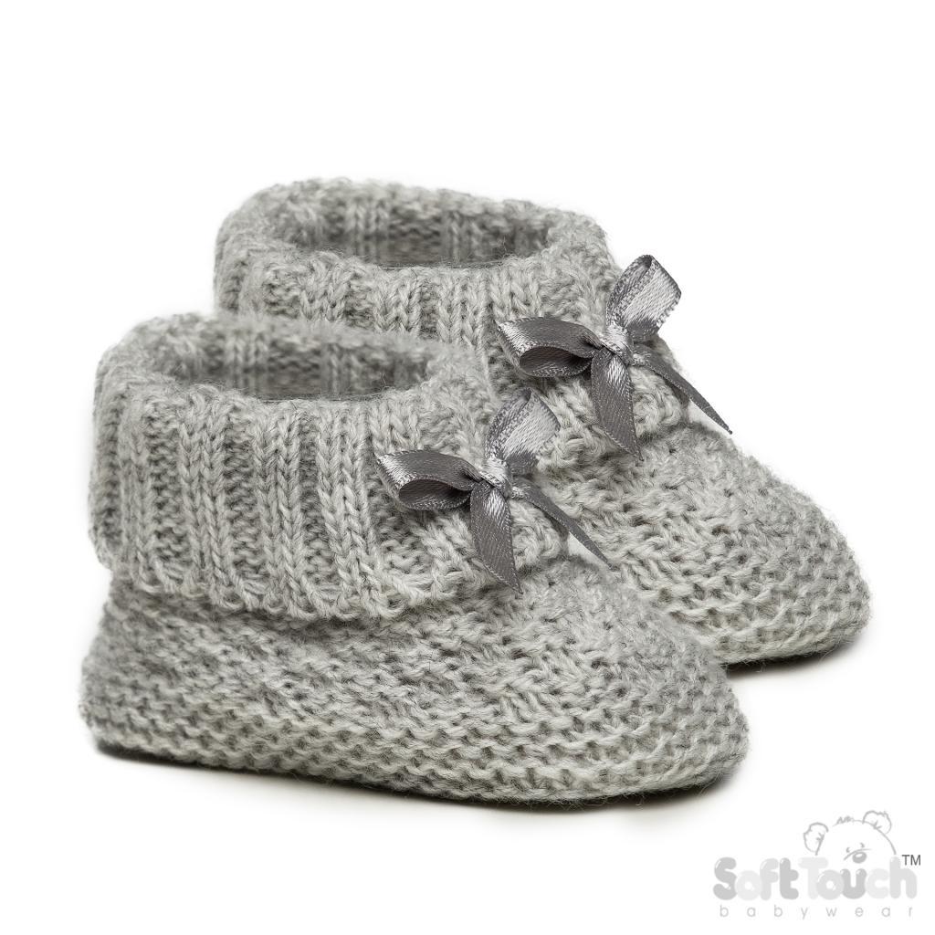 Soft Touch  * STS442-G Grey Check Knit Booties (newborn +)