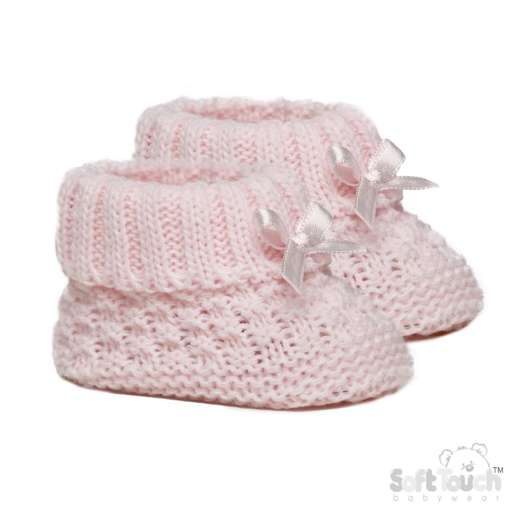 Soft Touch  * STS442-P Pink Check Knit Booties (newborn +)