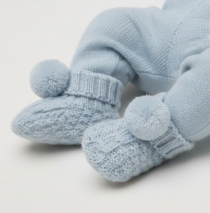 Soft Touch  * STS443--B Blue Pom Pom Booties (newborn +)