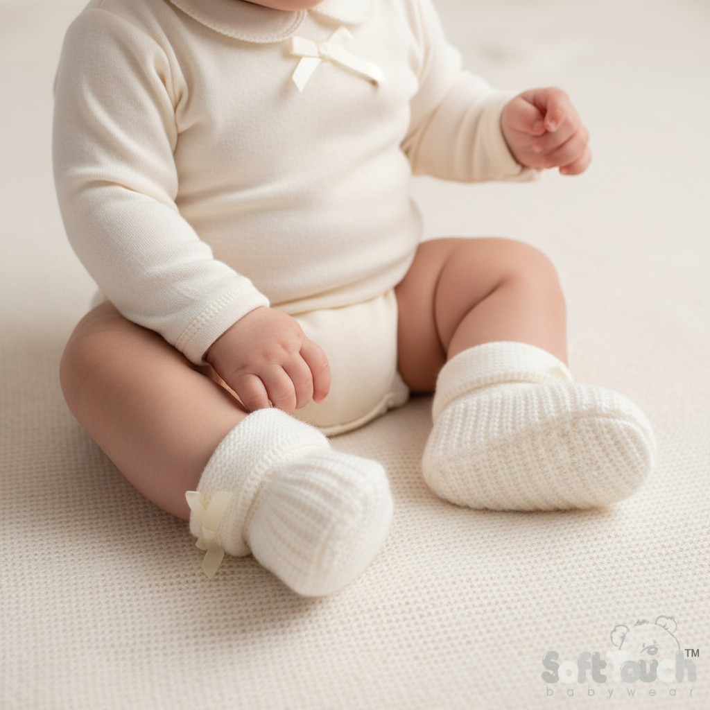 Soft Touch B450-C * STB450-C Cream Bow Knit Booties (newborn +)