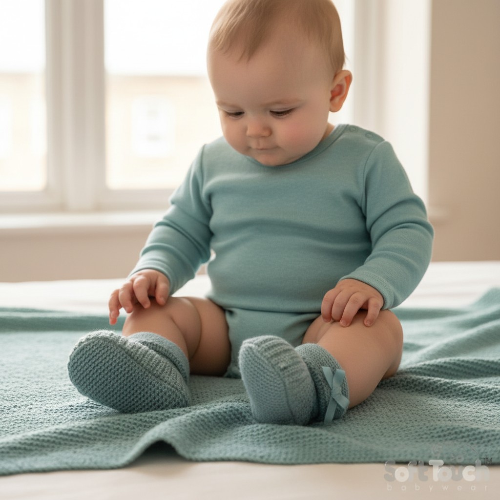 Soft Touch B450-C * STB450-SG Sage Bow Knit Booties (newborn +)