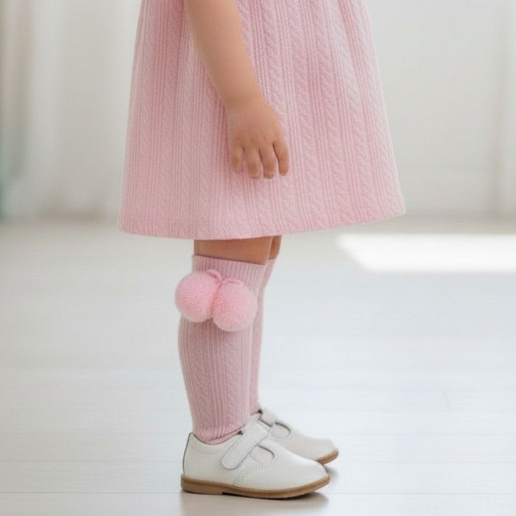 Soft Touch  5023797401695 STS47-P Knee High Pom pom socks (0-12 months)