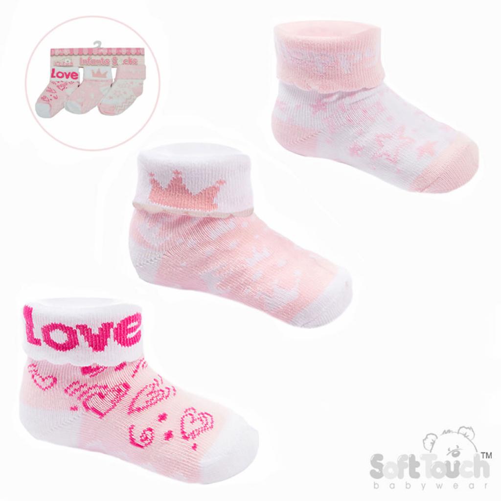 Soft Touch 4S69 5023797405471 STS500 Love triple pack of socks (NB-12 months)