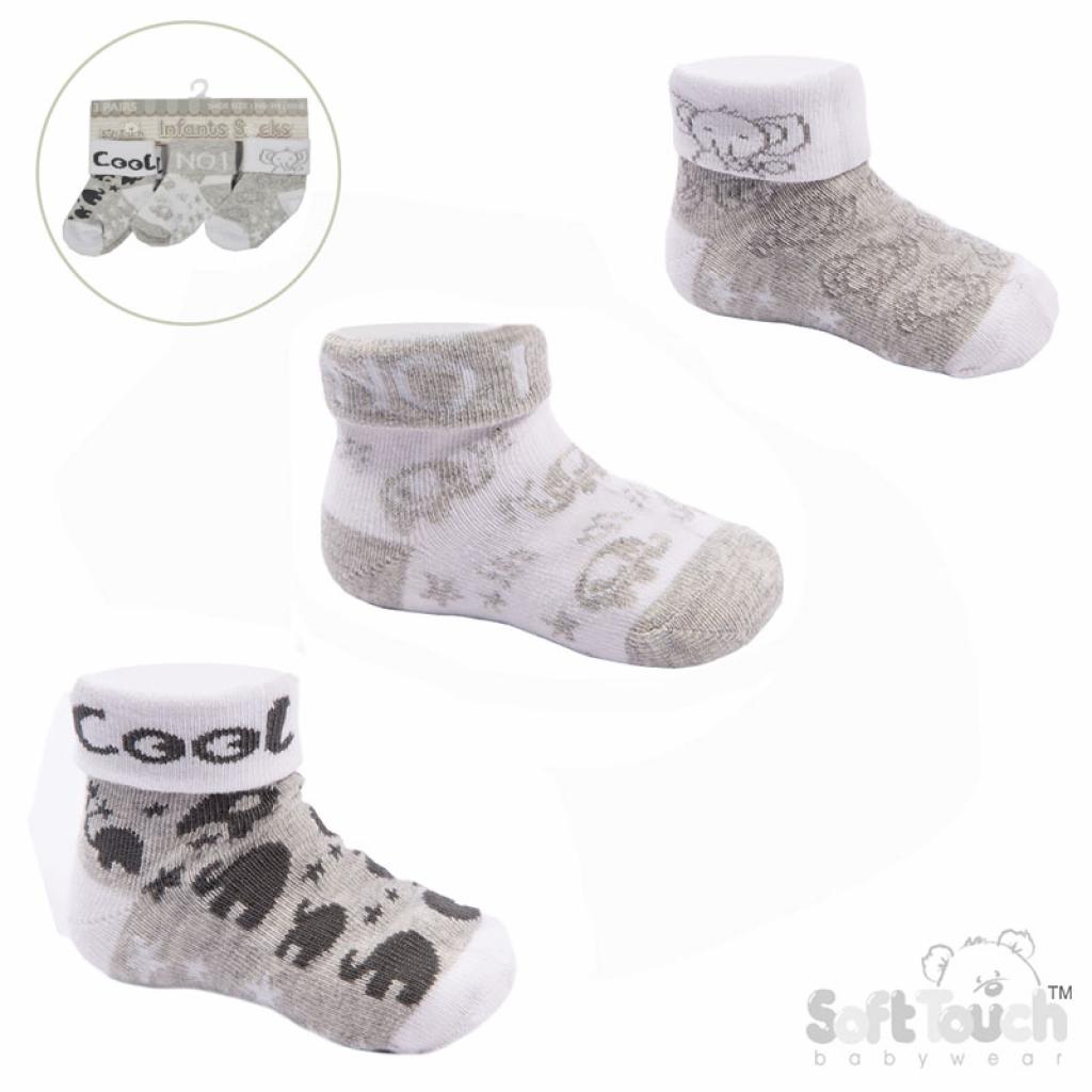 Soft Touch 4S69 5023797405518 STS504 Elephant triple pack of socks (NB-12 months)